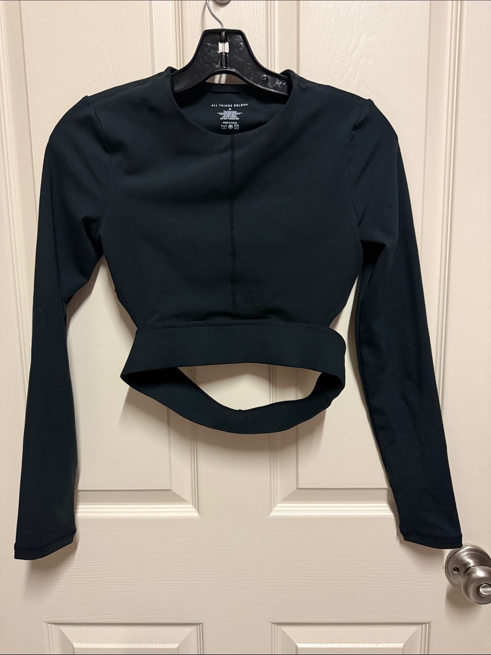 All Things Golden Black Long-Sleeve Cutout Crop Top
